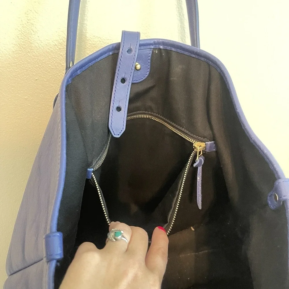 J.W. Hulme Co Leather Tote Bag Blue USA Made Heritage Workwear Carryall READ
